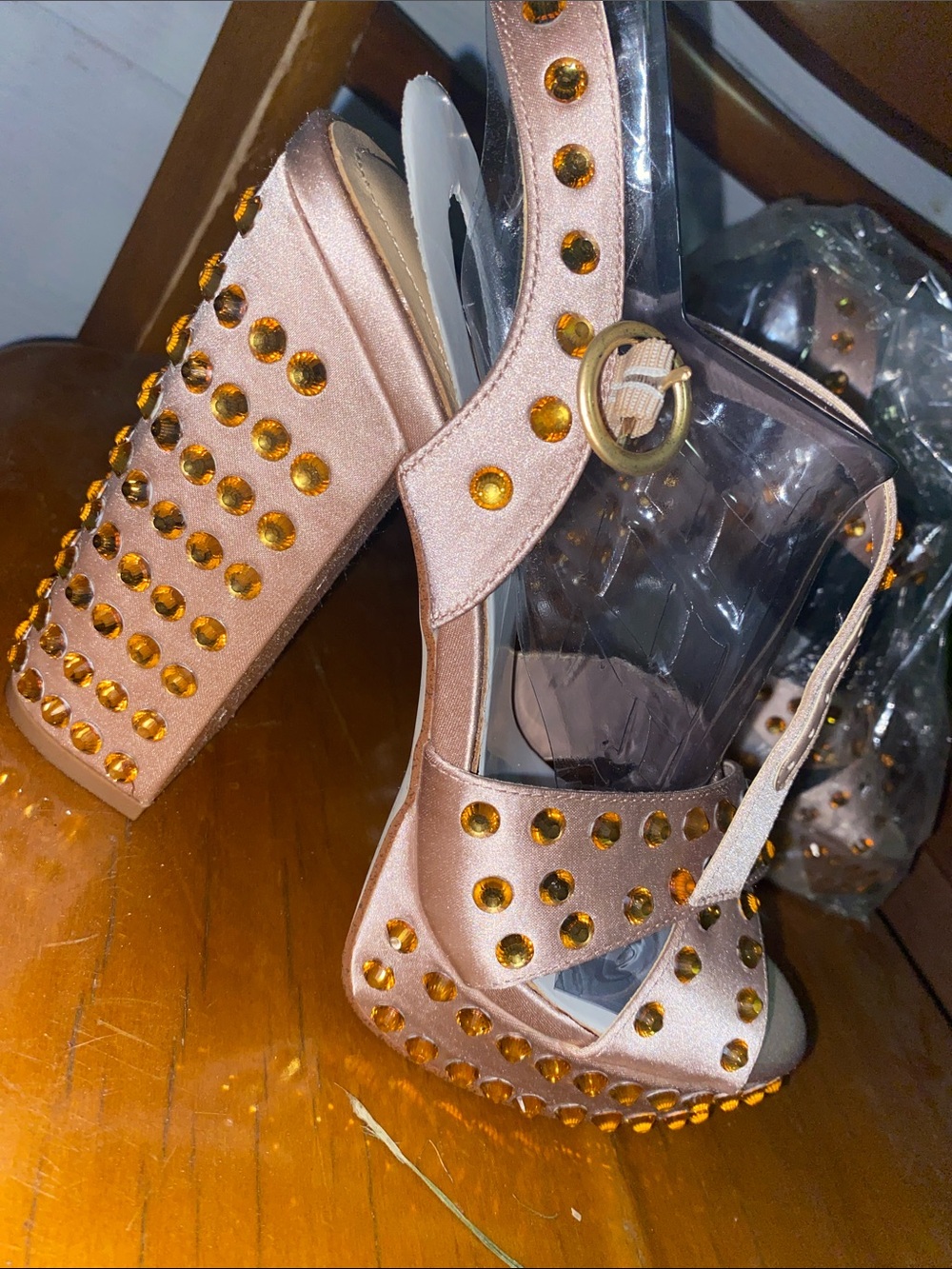 Studded Rose Gold Women's Wedge Sandals - Picture 4 of 6